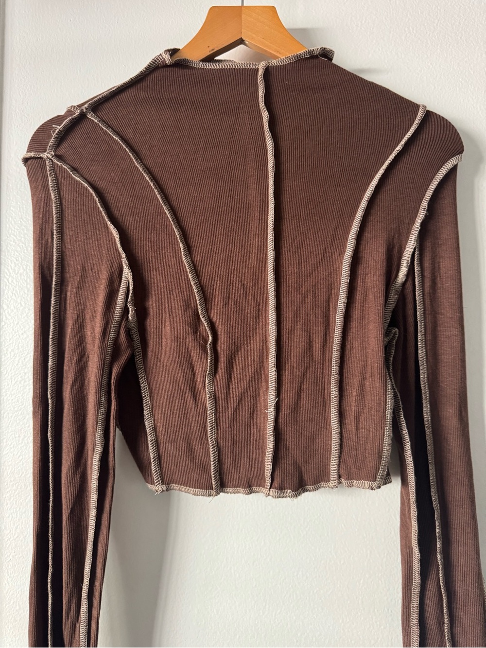 12th Tribe Ribbed Exposed Stitch Mock Neck Crop Top - Size S - Picture 2 of 4